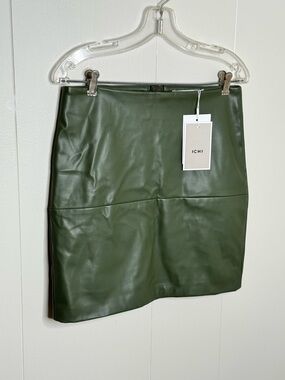 NWT Ichi Olive Green Faux Leather Mini Skirt